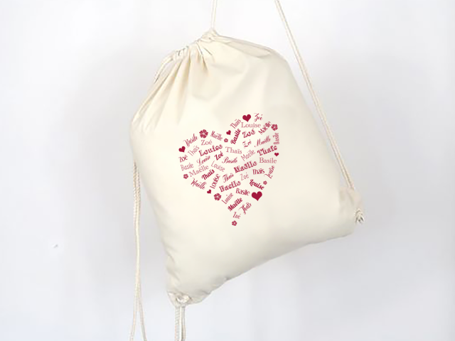 Image Sac à dos personnalisé avec Cœur typographique